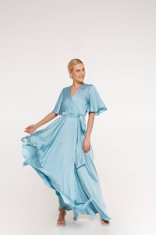 

Вечернее длинное платье с рукавчиком FashionYouWant L голубой 43372394