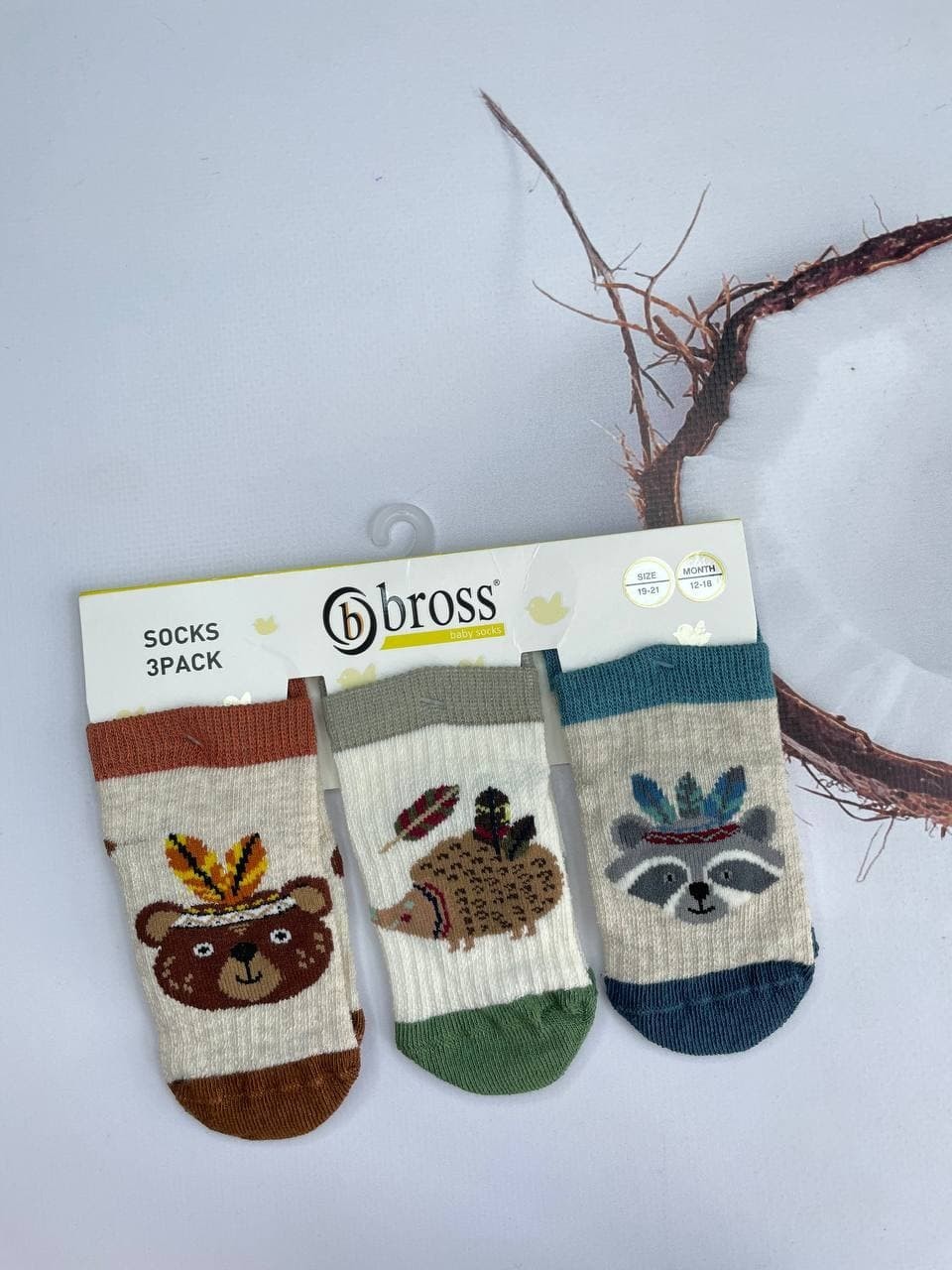

Набор носков Bross 3 пары 12-18 Меланж/Молочный/Серый