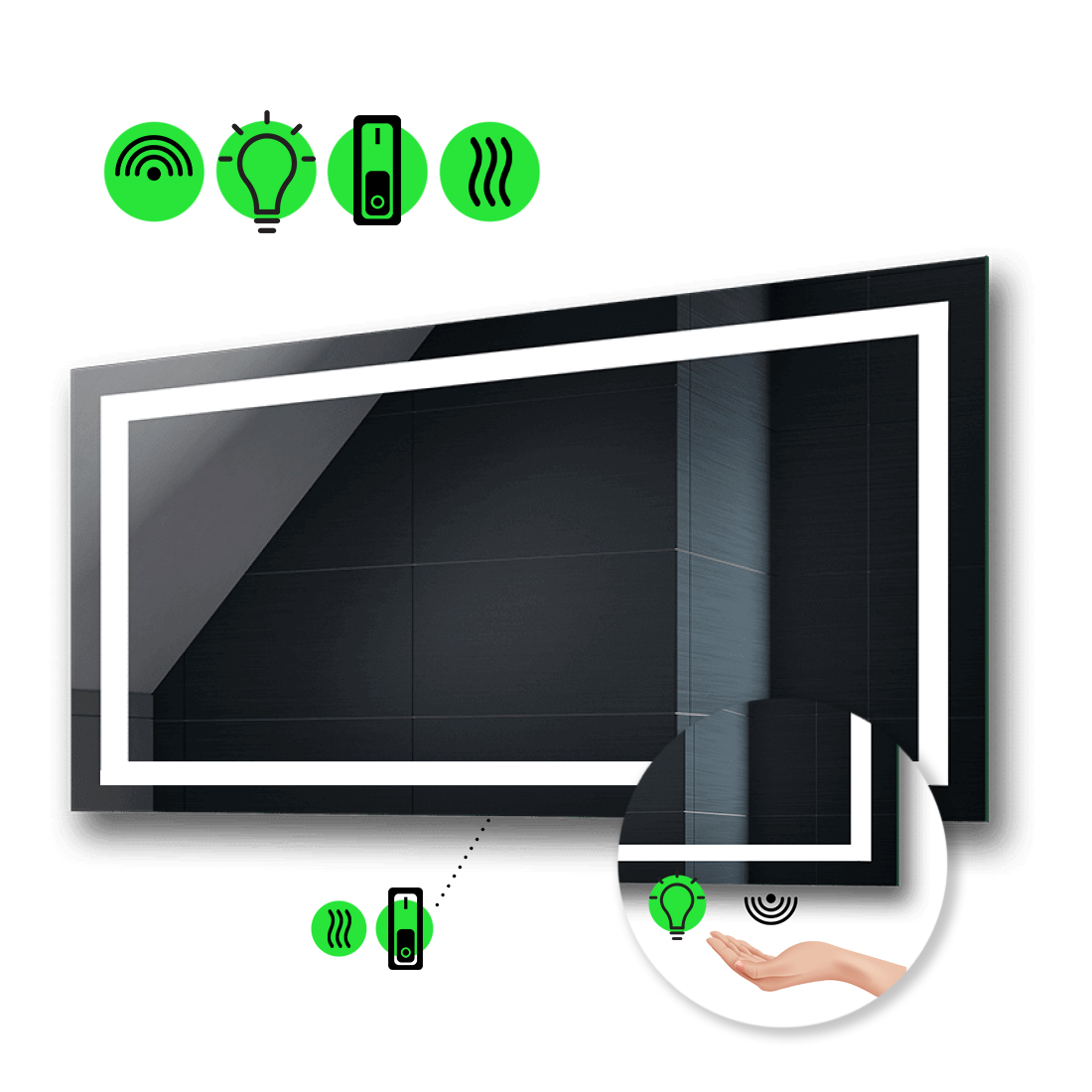 

LED-зеркало 120x100см, с ИК включателем и подогревом с механическим управлением, модель Karnet