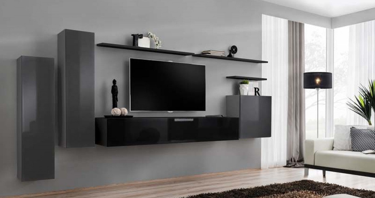 

Стенка в гостиную из ЛДСП/МДФ Switch I ASM Meble Польша цвет Черный/Графит