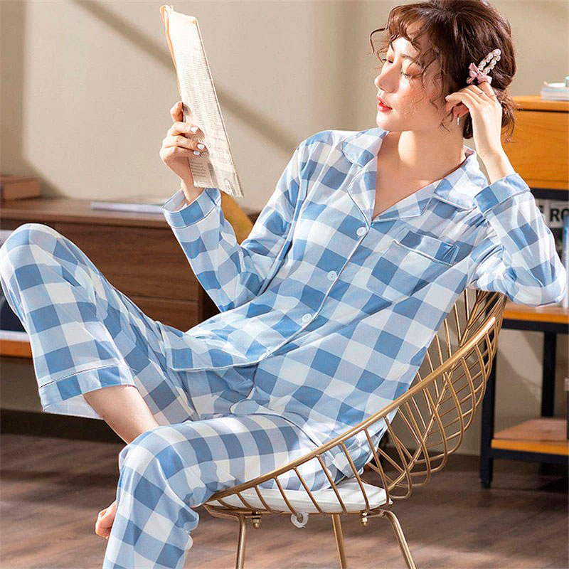 

Пижама женская в клетку голубая Blue cell Berni Fashion (XXL) Голубой
