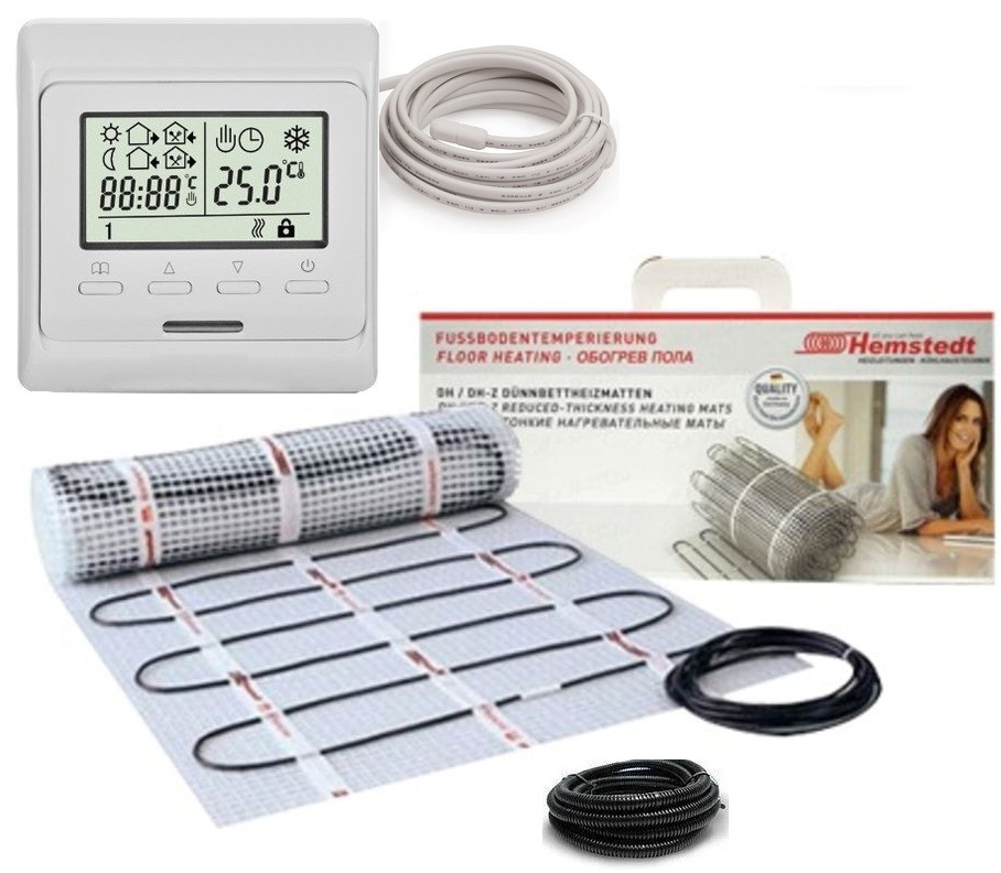 

Теплый пол Hemstedt HEMSTEDT COMFORT DI SI H двухжильный мат 600 ВТ 4 м² в комплекте с программируемым терморегулятором и датчиком температуры пола(T000121410)