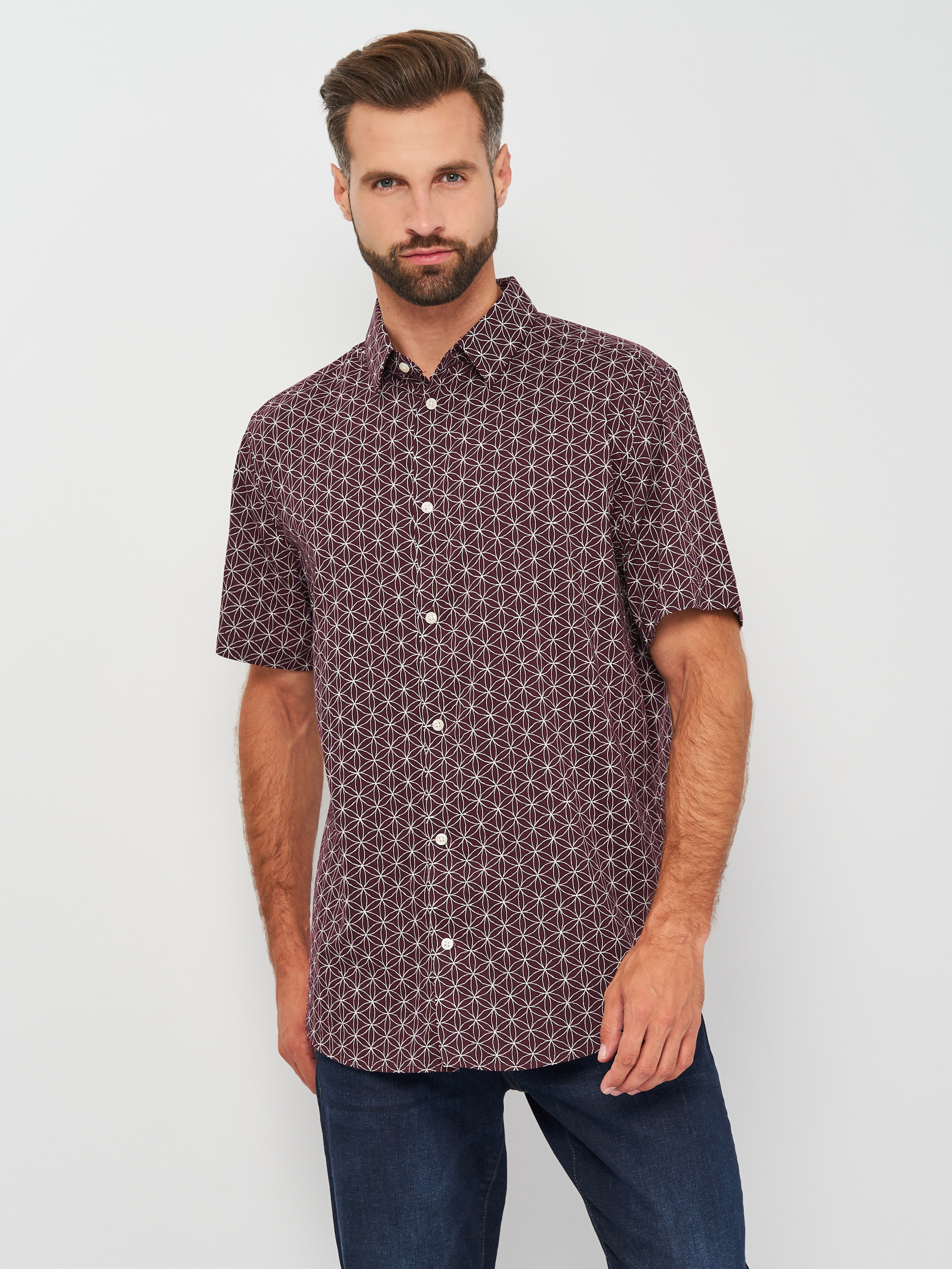 

Рубашка H&M 1906-8388131 L Бордовая с белым