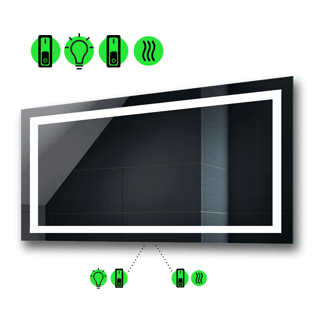 

LED-зеркало 80x60см, с подогревом и двумя механическими включателями, модель Karnet