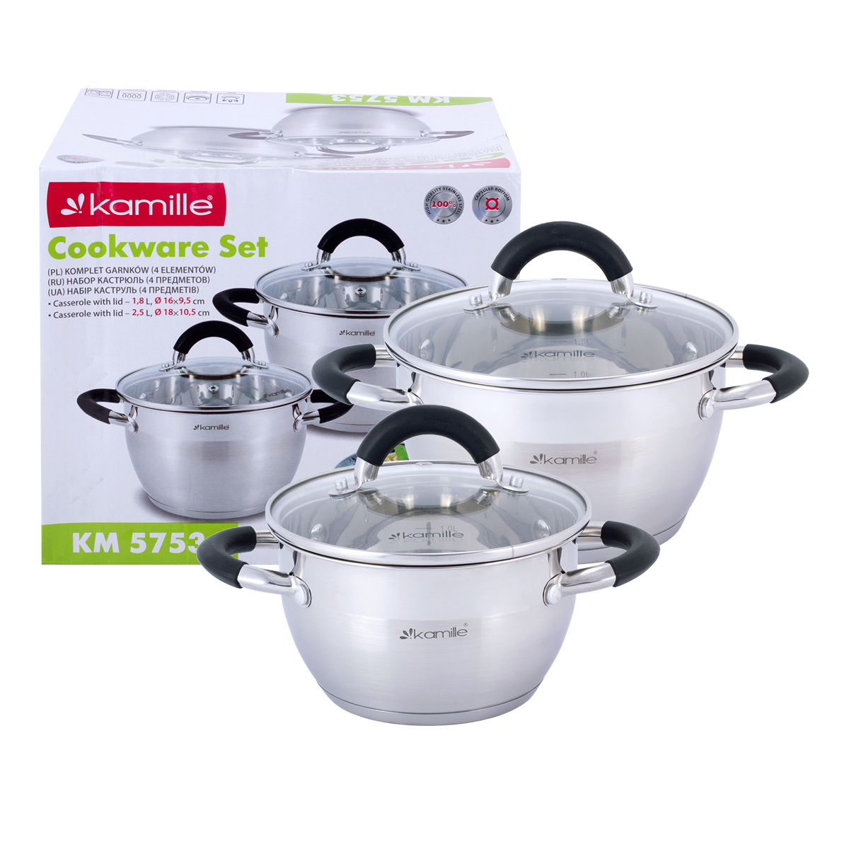 

Набор кастрюль 4 предмета из нержавеющей стали Kamille KM-5753