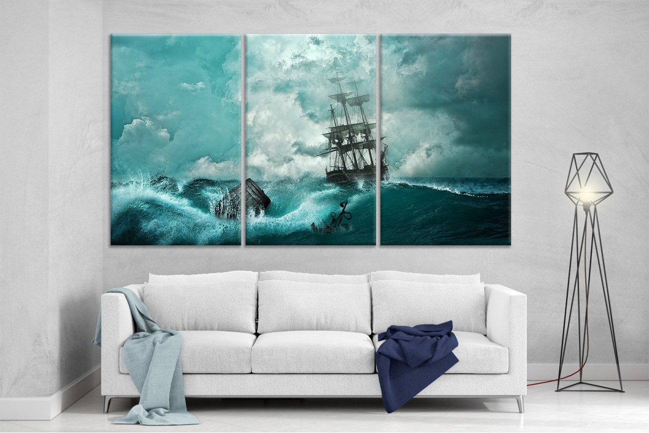 

Модульная картина на холсте DK Place из трех частей 167x99 см Шторм (XL93)