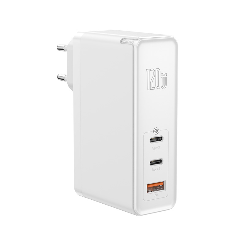 

Сетевое зарядное устройство Baseus GaN Mini 3 порта, USB + Type-C*2 120W + кабель 100W(20V/5A) 1M Белый (CCGAN-J02)