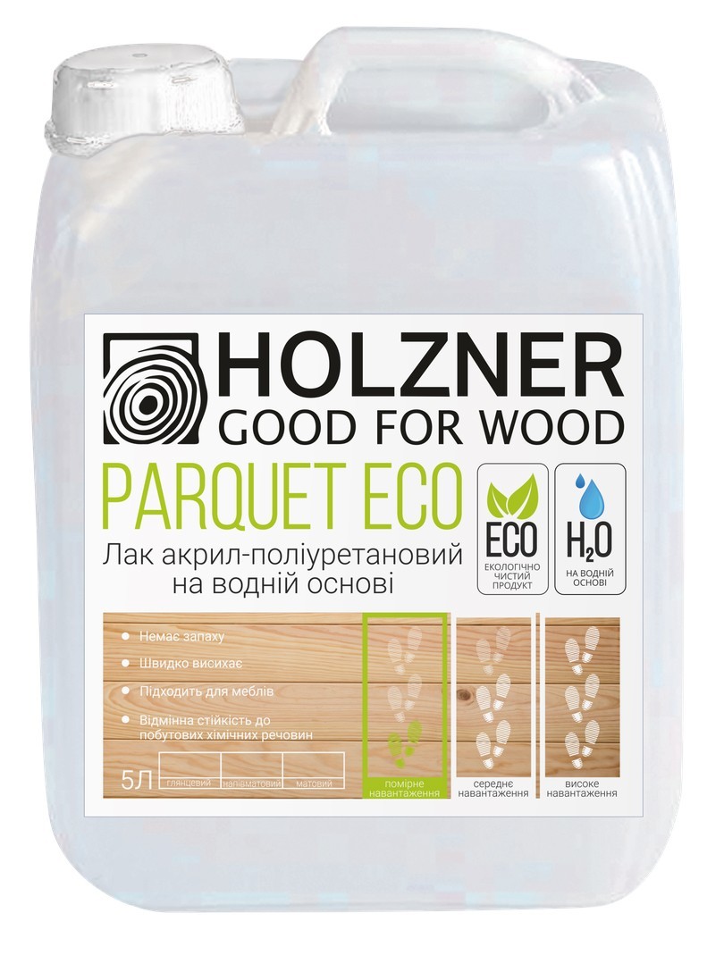 

Лак акрил-полиуретановый на водной основе Holzner Parquet Eco Полуматовый 5 л