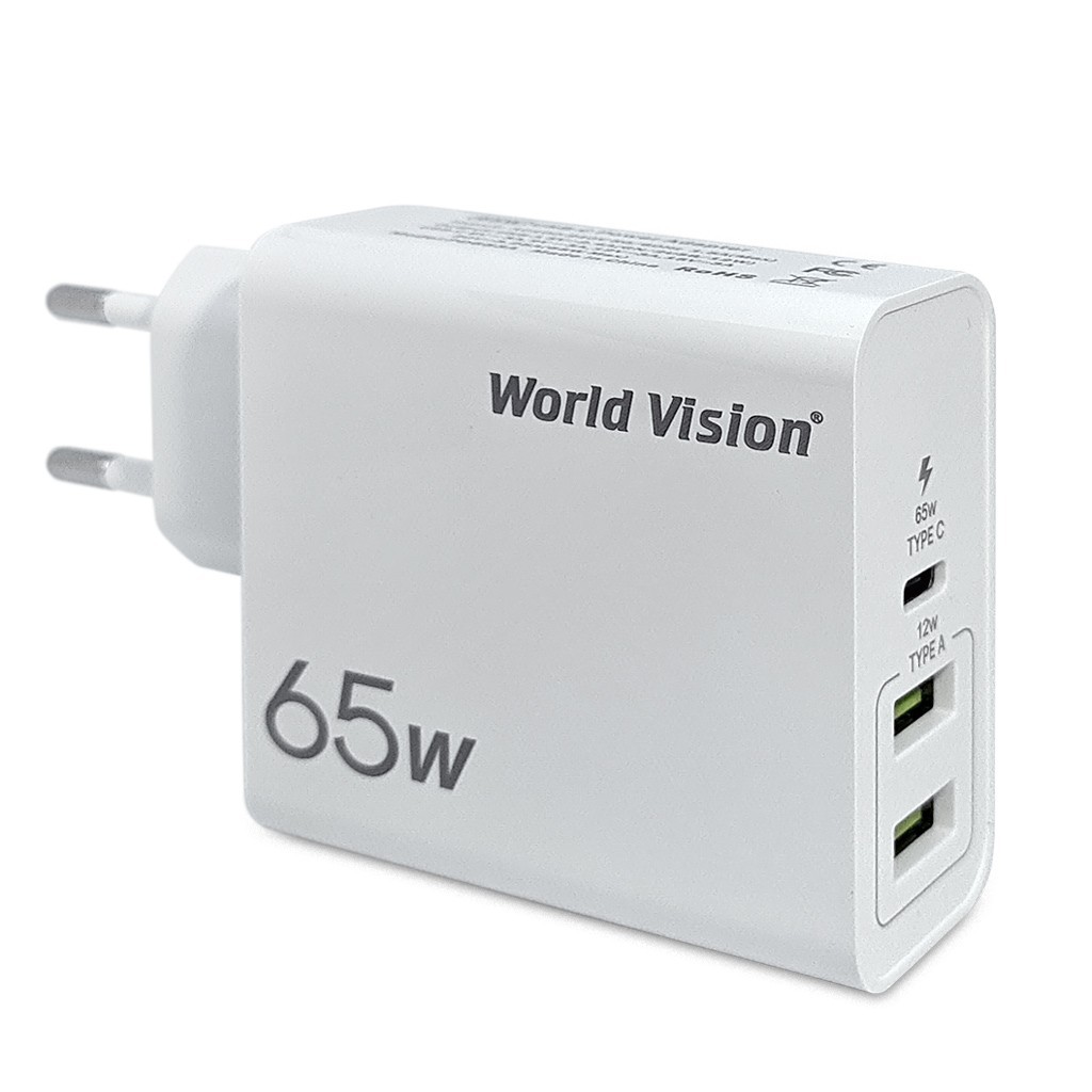 

Зарядное устройство World Vision 65W PD Charger (быстрая зарядка Type-C PD 3.0 65 W + 2 USB Type-A)