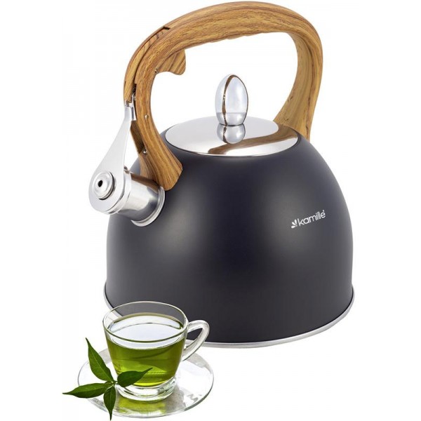 

Чайник Kamille Whistling Kettle Black 2.5л з нержавіючої сталі зі свистком (чорний)