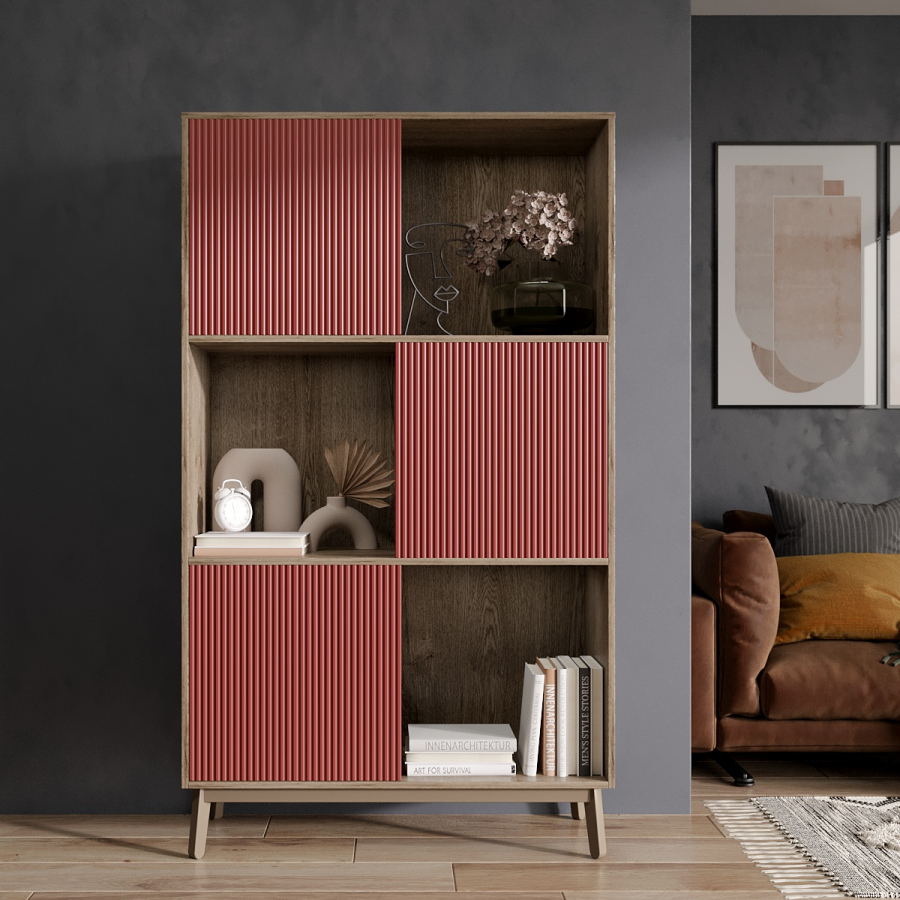 

Стеллаж с гофрированными фасадами Fenster Бокко Аликанте/Красный