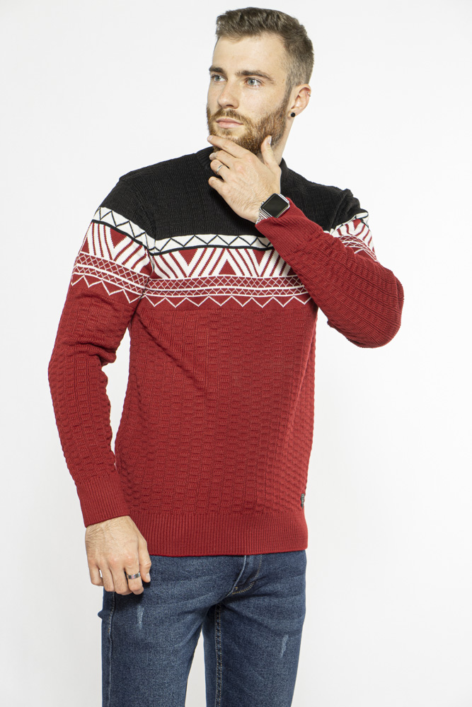 

Стильный мужской джемпер Time of Style 85F309 XL Черно-бордовый