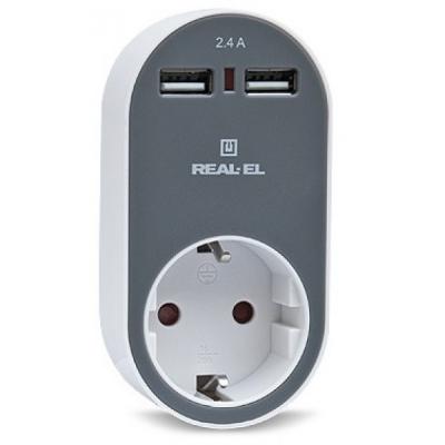 

Зарядное устройство REAL-EL USB-устройств + розетка (CS-20). 44947