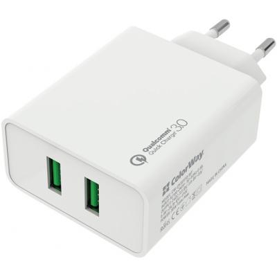 

Зарядное устройство ColorWay 2USB Quick Charge 3.0 (36W) (CW-CHS017Q-WT). 44931