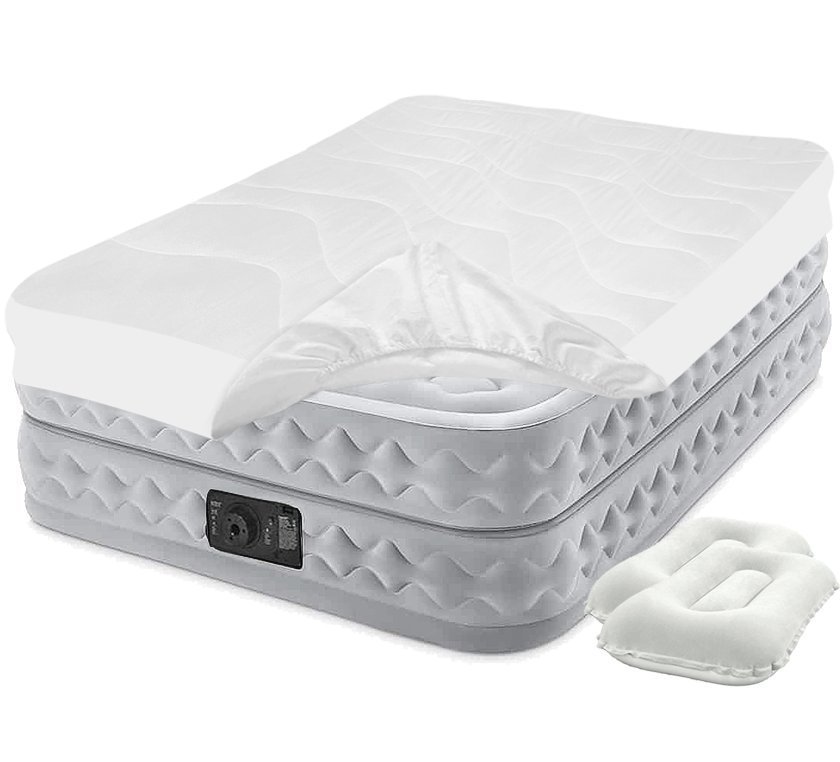 

Двухспальная надувная кровать Intex 64490-2 Prime Comfort Elevated со встроенным электронасосом, двумя подушками, простынью-наматрасником 152 x 203 x 51 см Бежевая (RT-64490-2)