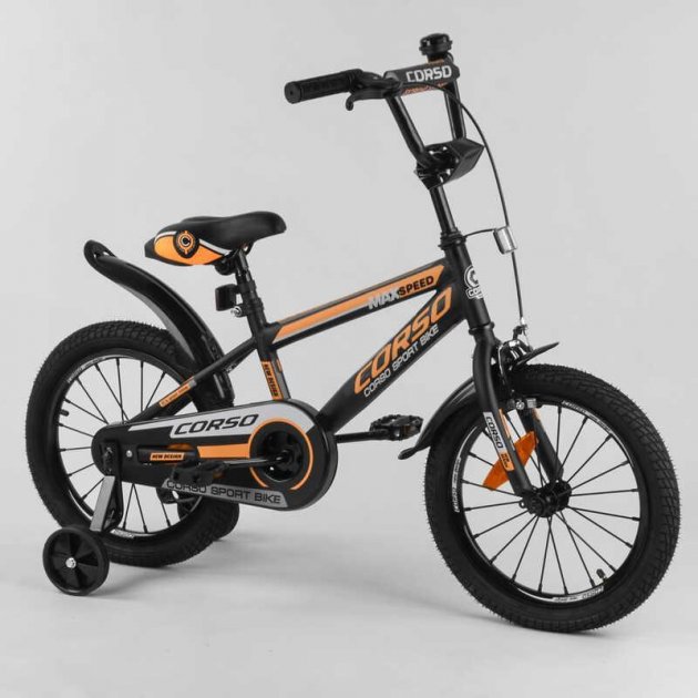 

Велосипед 16" 2-х колёсный "CORSO" ST-16908(2) стальные рама и диски, надувные колеса, Оранжевый, от 4 до 6 лет