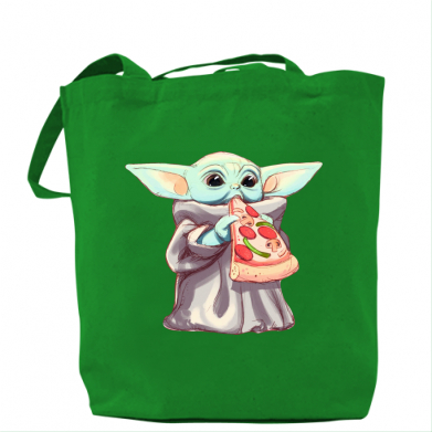 

Сумка Baby Yoda eats pizza Зеленый