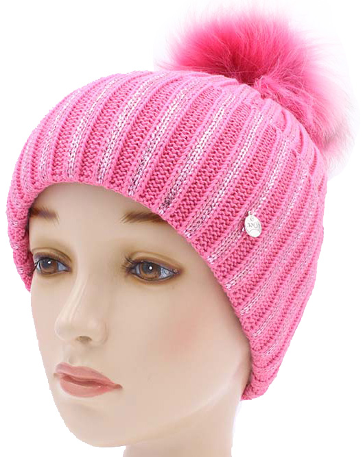 

Женская шапка с помпоном Лучия цвет темно-розовый