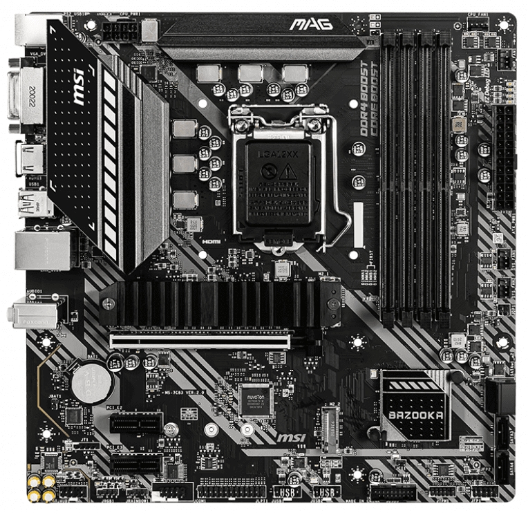 

Материнcкая плата MSI MAG_B460M_BAZOOKA s1200 B460 4xDDR4 M.2 HDMI-DVI mATX (JN63MAG_B460M_BAZOOKA)