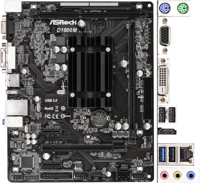

Материнская плата ASRock D1800M, CPU Intel Dual- Core J1800 (2.41GHz), VGA-DVI-HDMI, mATX (JN63D1800M)