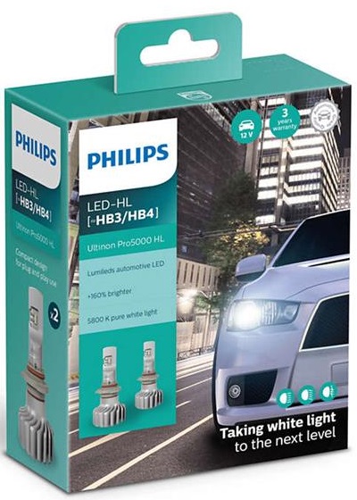 

Лампа светодиодная Philips HB3/HB4 Ultinon Pro5000 +160%, 2 шт/комплект (JN6311005U50CWX2)