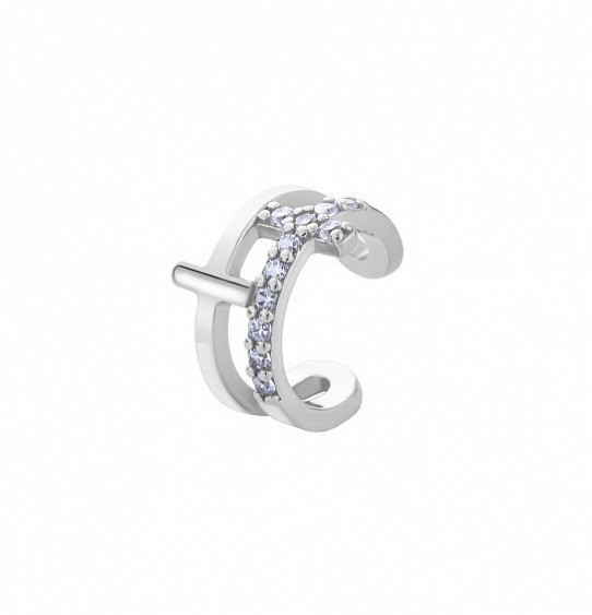

Кафф серьга без прокола cеребряный кафф с двумя крестами и фианитами Silver