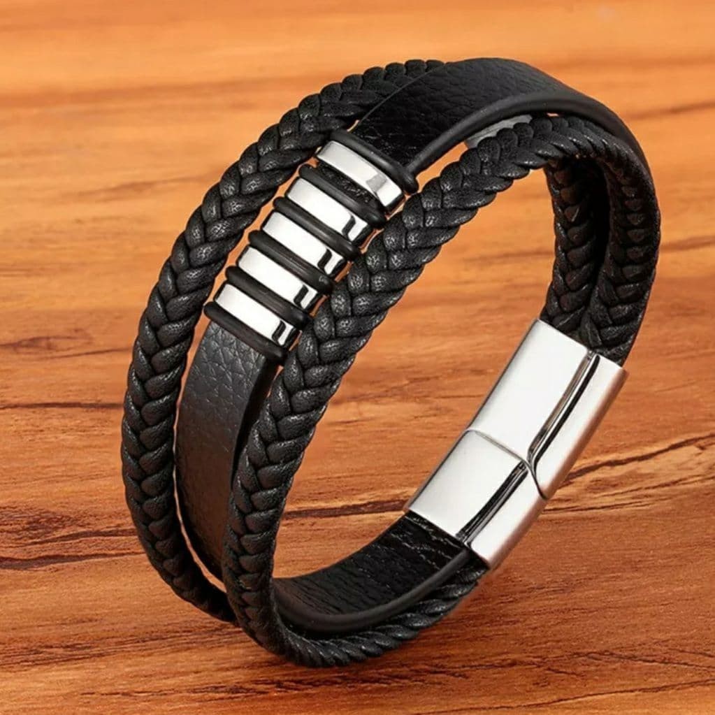 

Браслет кожаный со вставками Zig Jewelry черный