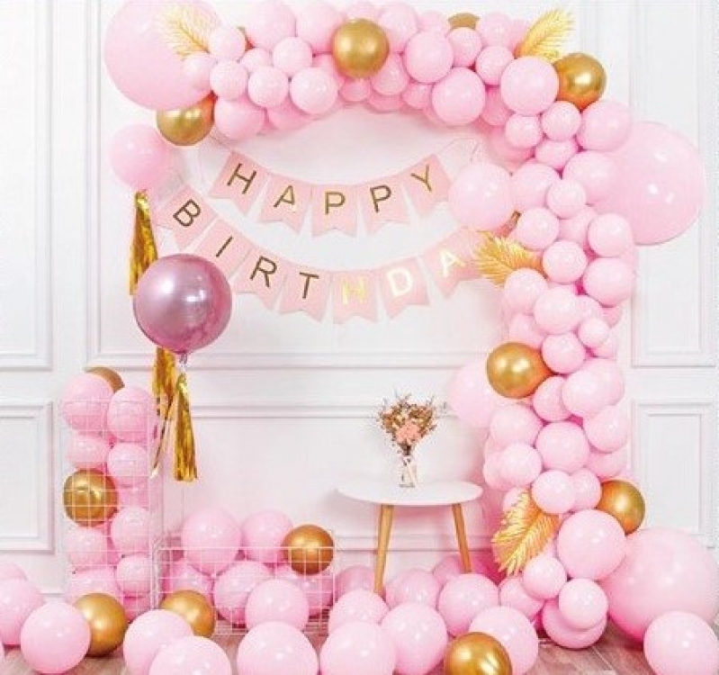 

Набор воздушных шаров для фотозоны на день рождения Happy Birthday Pink