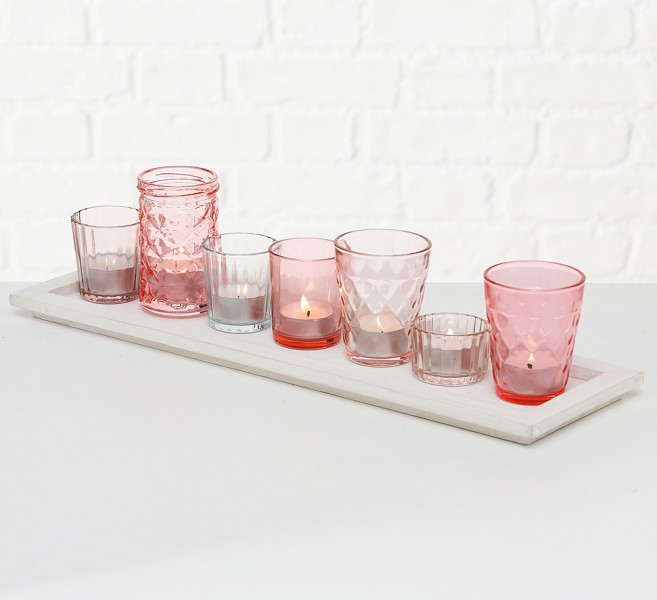 

Подсвечник Набор подсвечников на подставке 7 шт стекло h11см Present 1020140 розовое