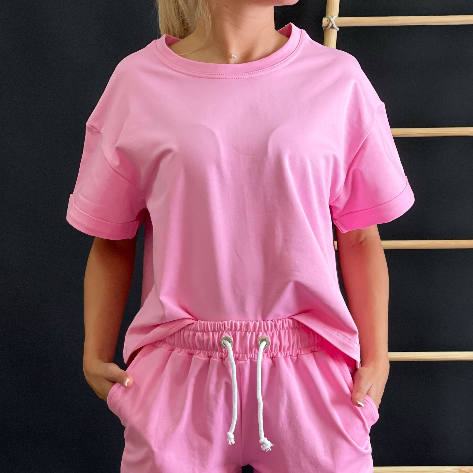 

Кроп-топ с закатанным рукавом Двунитка L Розовый (BD0301-350)