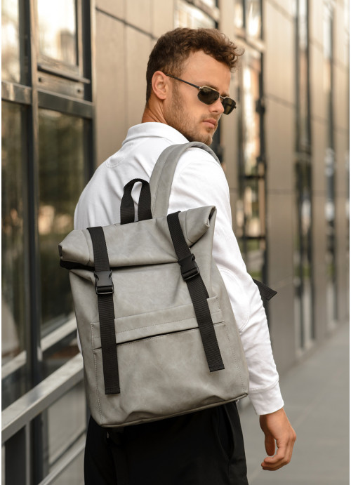

Рюкзак ролл RollTop m серый нубук Sambag