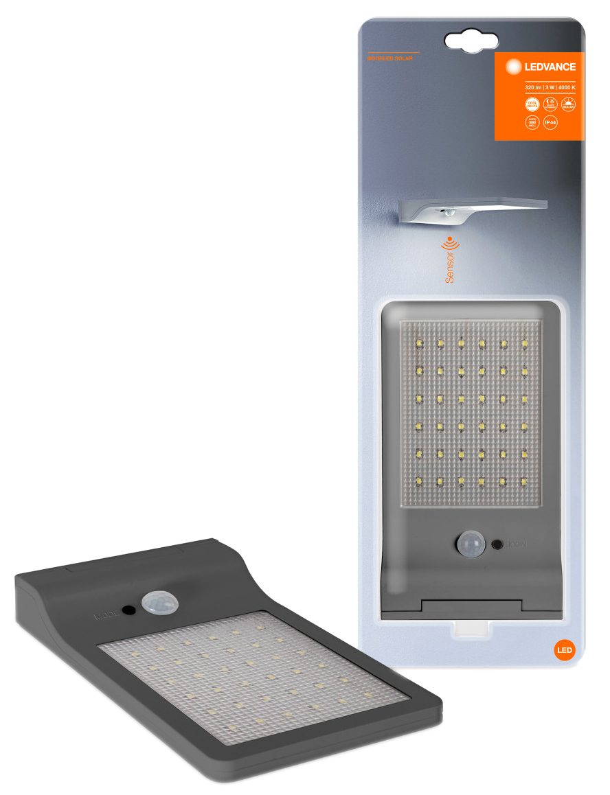 

Фасадный светильник на солнечной батарее LED LEDVANCE DOOR SOLAR 4000K 320LM 3W с датчиком движения (4058075267862)