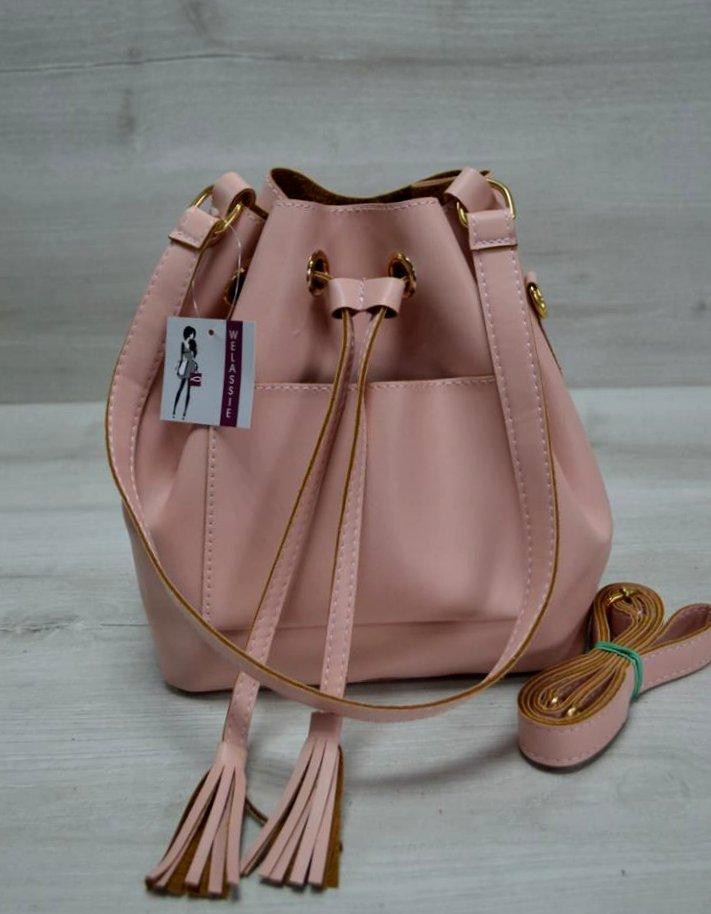 

Молодежная сумка шоппер 2 в 1 сумка с клатчем пудрового цвета из эко-кожи Aliri-231-06