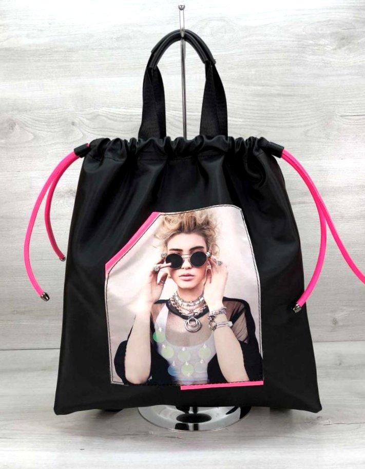 

Рюкзак сумка на завязках Aliri-462-02 черный с принтом