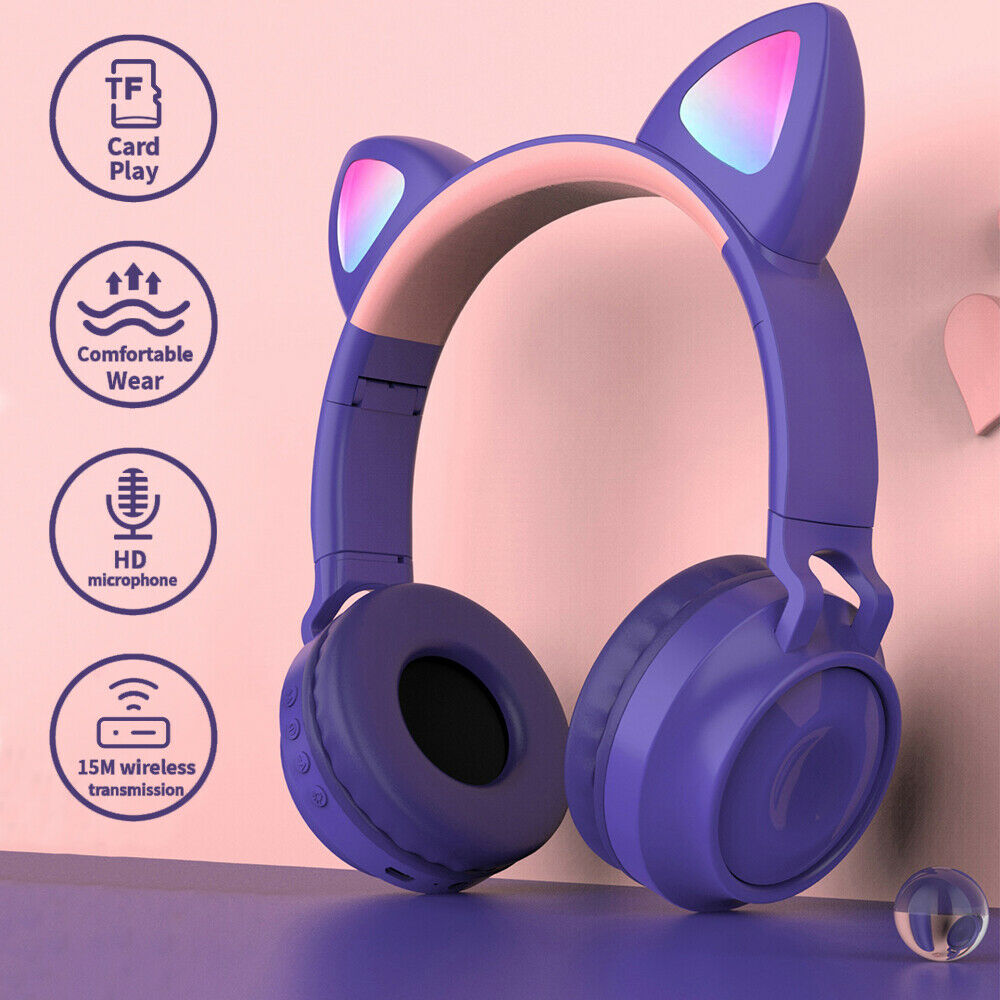 

Беспроводные наушники CAT Ear Wireless Headphones складные с кошачьими ушками LED RGB подсветка, встроенный микрофон Bluetooth 5.0 Purple (ZW-028-S1)