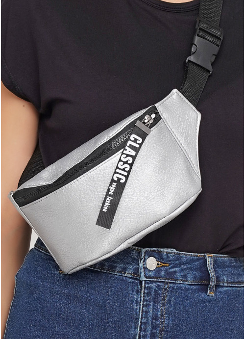 

Сумка на пояс бананка Tirso MSH серебристая с лентой Sambag