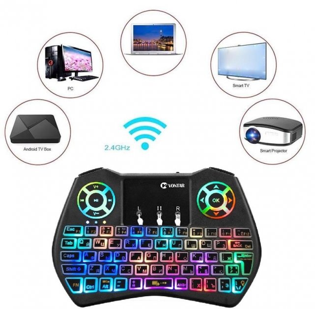 

Клавиатура для Android и SMART TV телевизора с Тачпадом и Подсветкой UKC Air i9 Mini Dazzle (англо-русская клавиатура)