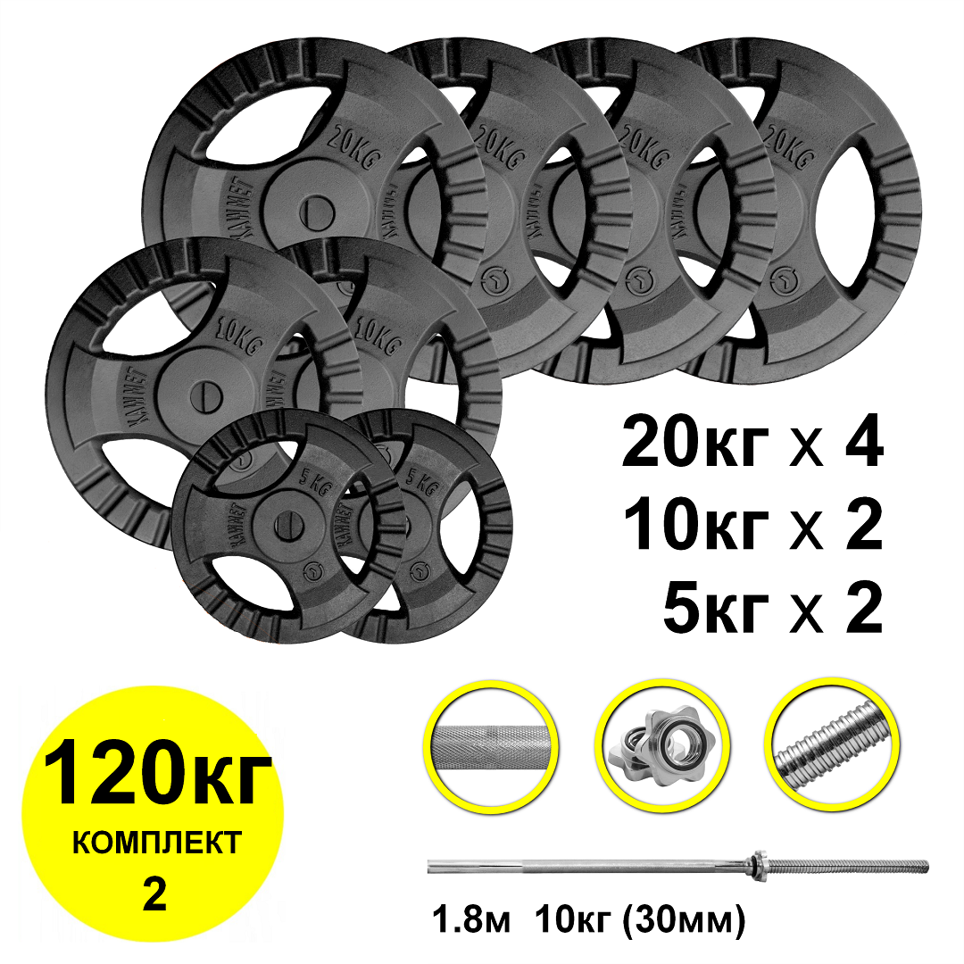 

Набор штанга 120кг с блинами Kaw-met гриф прямой 180см (комплект 2)