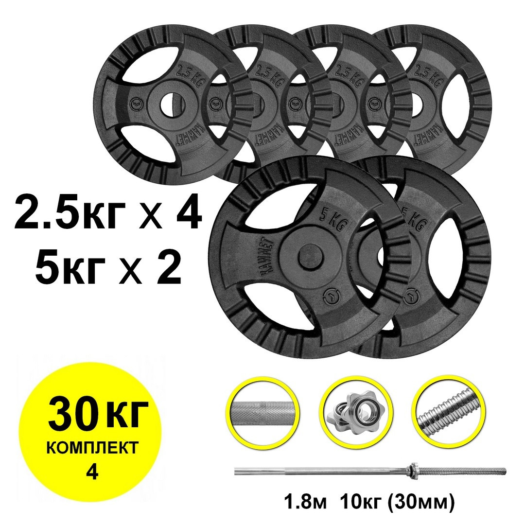 

Гриф с блинами 30 кг Kaw-met штанга наборная 180см прямая (комплект 4)