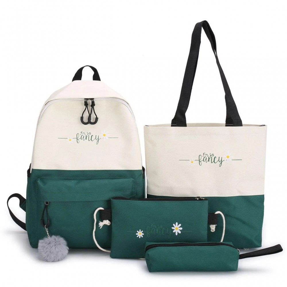

Комплект 4 в 1 рюкзак подростковый для девочки, сумка, клатч и пенал Sugebag бело-зеленый 1451353221