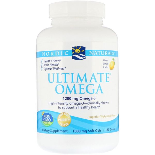 

Рыбий Жир, Вкус Лимона, Nordic Naturals, Ultimate Omega, Lemon, 1,280 мг, 180 Капсул