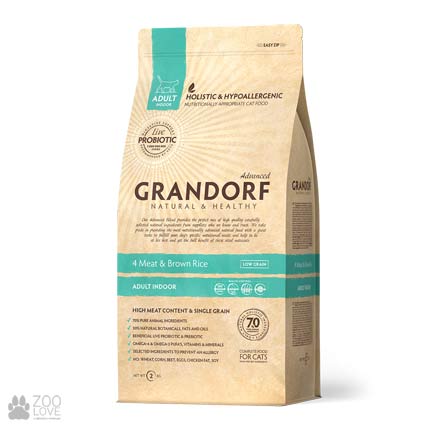 

Сухой корм для кошек Grandorf 4 Meat & Brown Rice Adult Indoor 400 г
