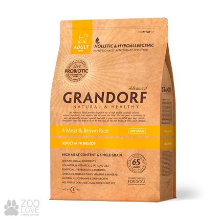 

Сухой корм для собак малых пород Grandorf 4 Meat & Brown Rice Adult Mini 1 кг