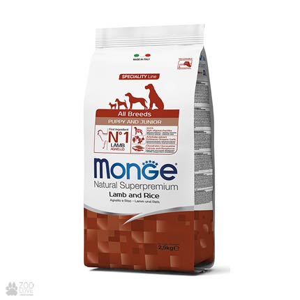 

Сухой корм для щенков всех пород Monge All Breeds Puppy & Junior Lamb с ягненком 800 г