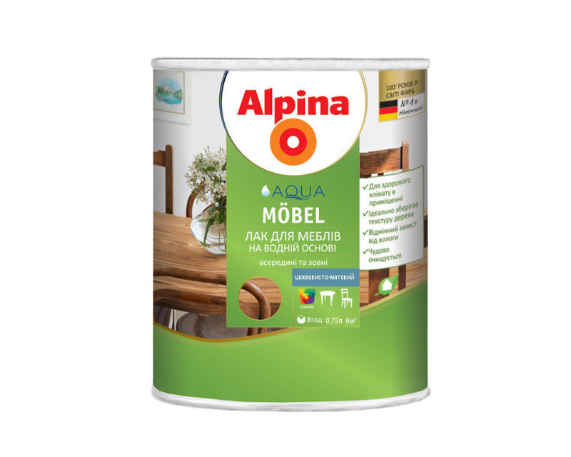 

Лак акриловый ALPINA AQUA MOBEL УКРАИНА мебельный шелковисто-матовый 0,75л