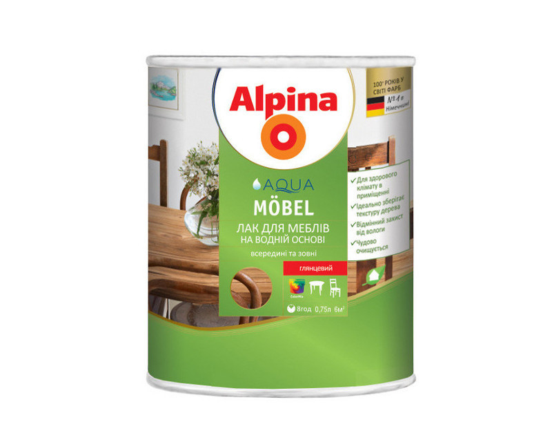 

Лак акриловый ALPINA AQUA MOBEL УКРАИНА мебельный глянцевый 0,75л