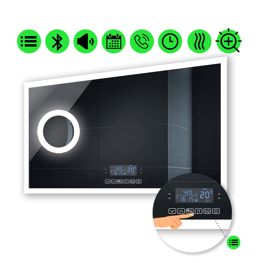 

LED-зеркало 120x100см, с Smart-блоком и линзой с подсветкой, модель Simphony