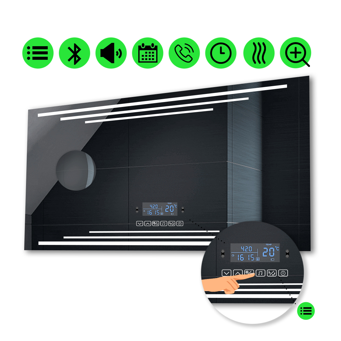 

LED-зеркало 80x70см, с Smart-блоком, линзой без подсветки и подогревом, модель Francisca
