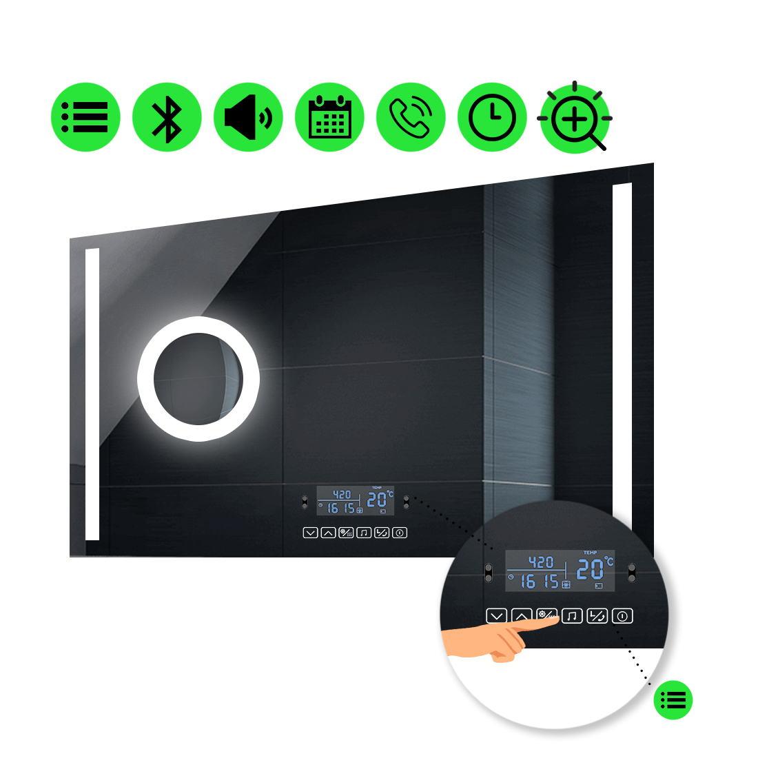 

LED-зеркало 80x60см, с Smart-блоком и линзой с подсветкой, модель Adelita