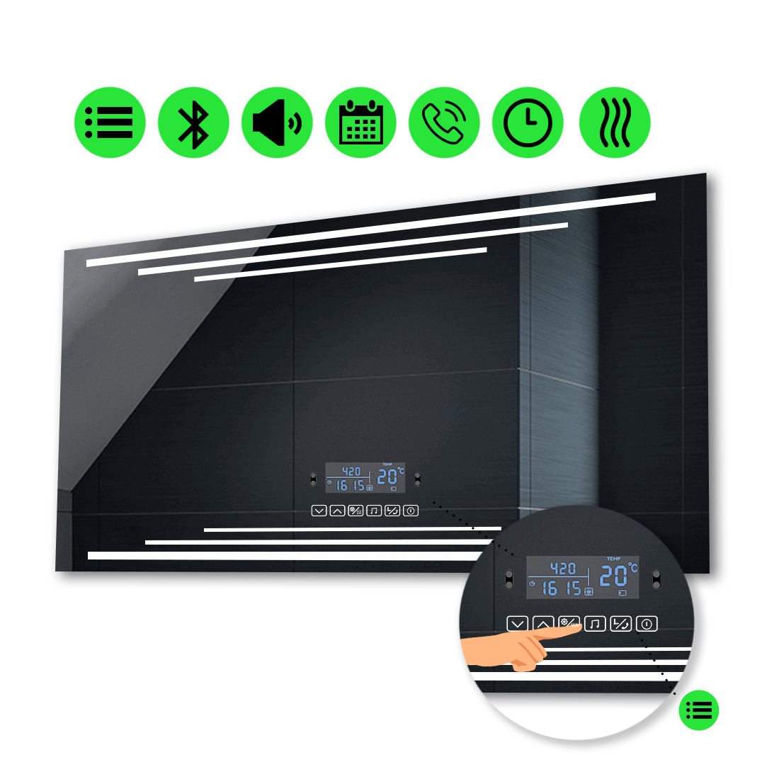 

LED-зеркало 120x100см, с Smart-блоком и подогревом, модель Francisca